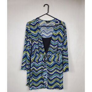 Russell Kemp New York Womens 0X Tunic Top Blue Green Geometric Wave Buckle 4628